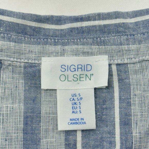 Sigrid Olsen Linen Blouse Top Women Size S Stripe Collar Oversized Loose Relaxed - Picture 7 of 11